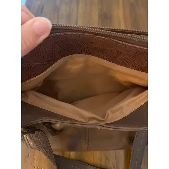 The Sak Brown Two Tone Leather Embossed Shoulder Bag Boho - Picture 4 of 5